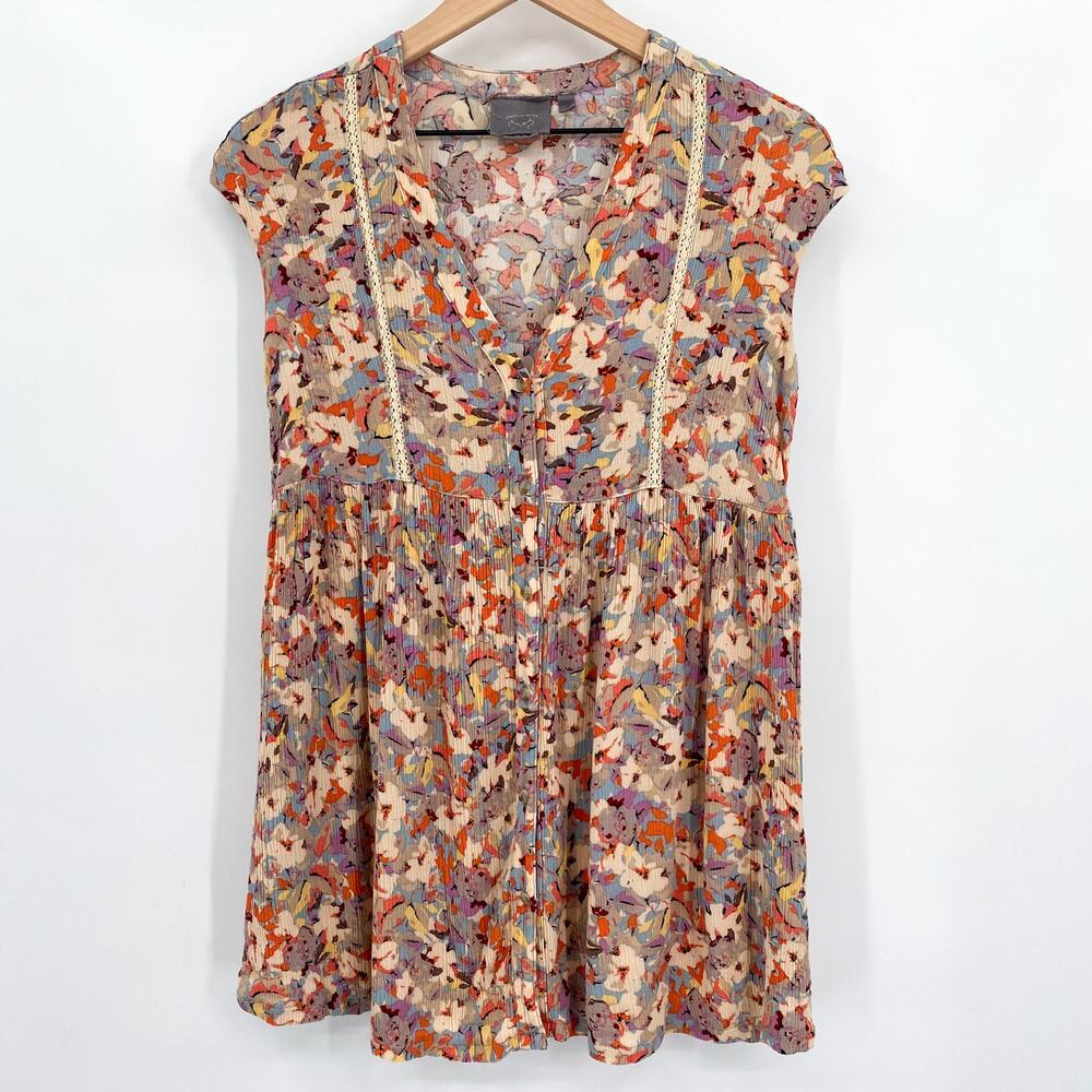 Anthropologie Vanessa Virginia Floral Button Front Tunic Top‎ Size X-Small